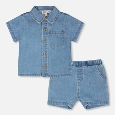 Light Blue Chambray Top And Short Set