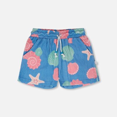 Crinkle Jersey Shorts Blue Shell Print