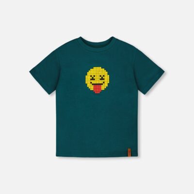 Organic Cotton Jersey T-Shirt With Print Dark Turquoise