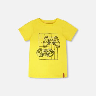 Organic Cotton Jersey T-Shirt With Gamer Print Yellow
