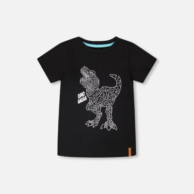 Organic Cotton Jersey T-Shirt With Dino Print Black