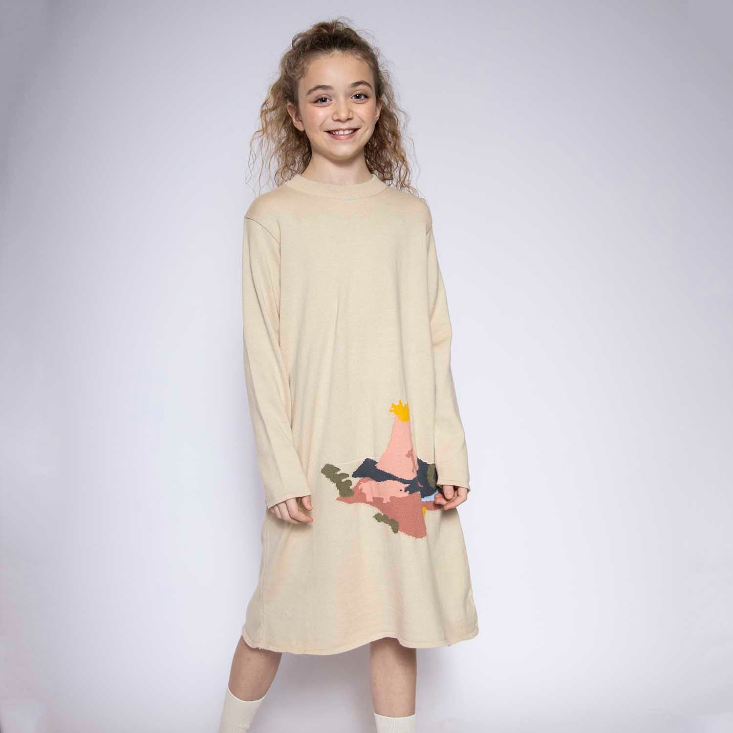 Beige Knitted Dress for Girls - Image 2