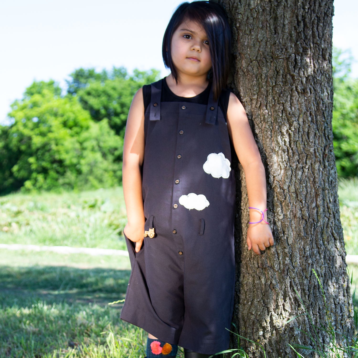Kids' Cotton Farmer Dungaree in Black - Image 4