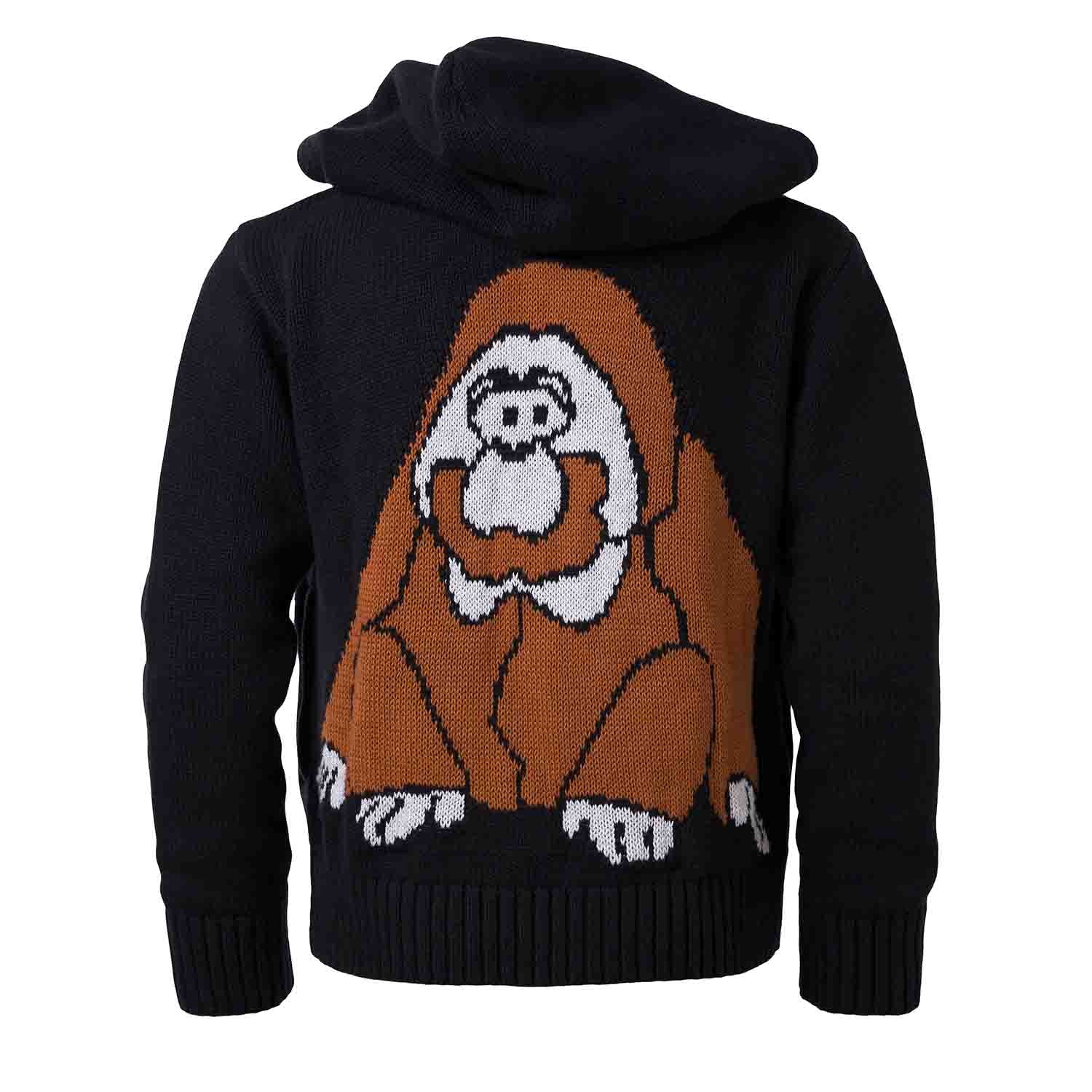 Black Knitted Kids Hoodie with Orangutan