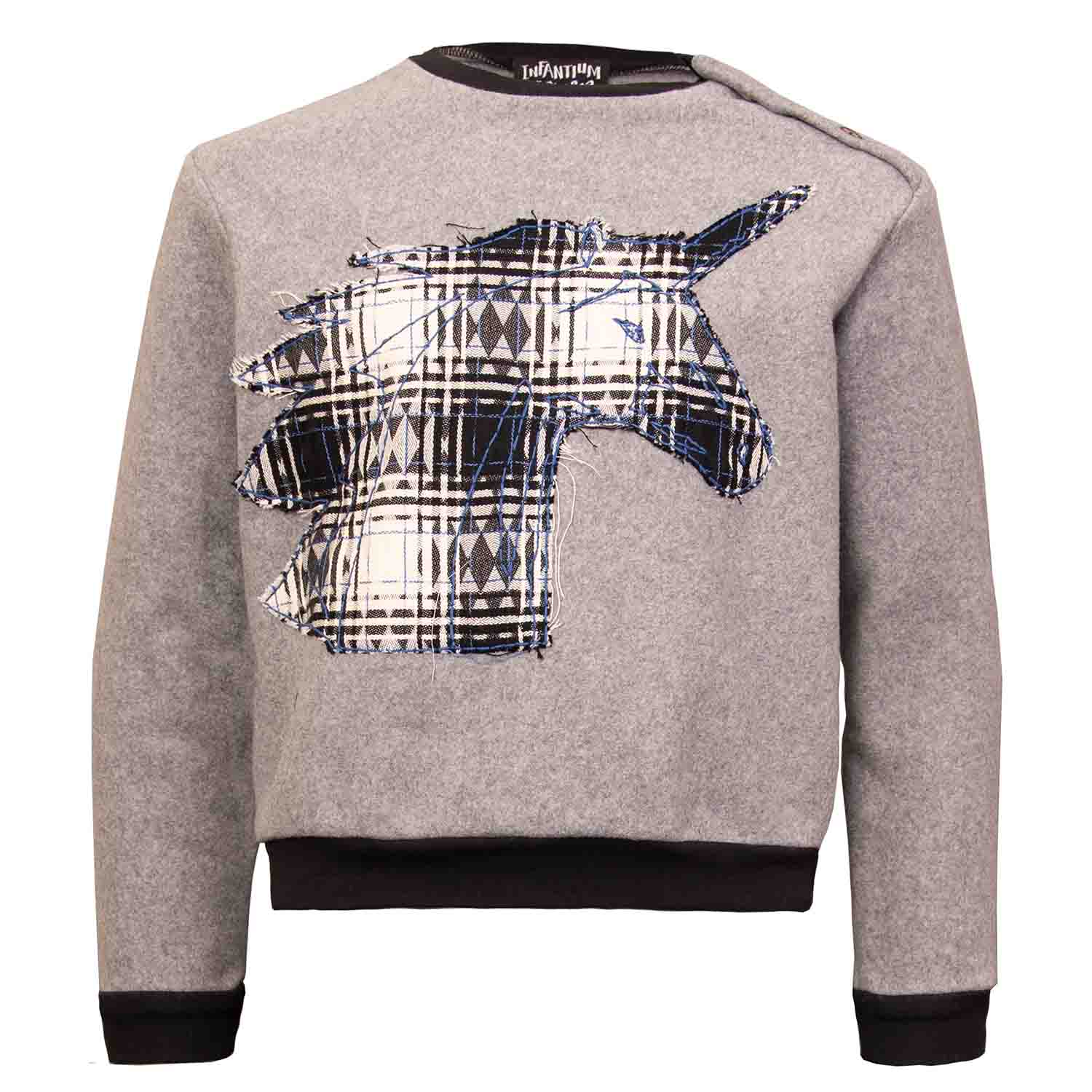 Grey Fleece Sweatshirt with Unicorn Appliqué - Image 7